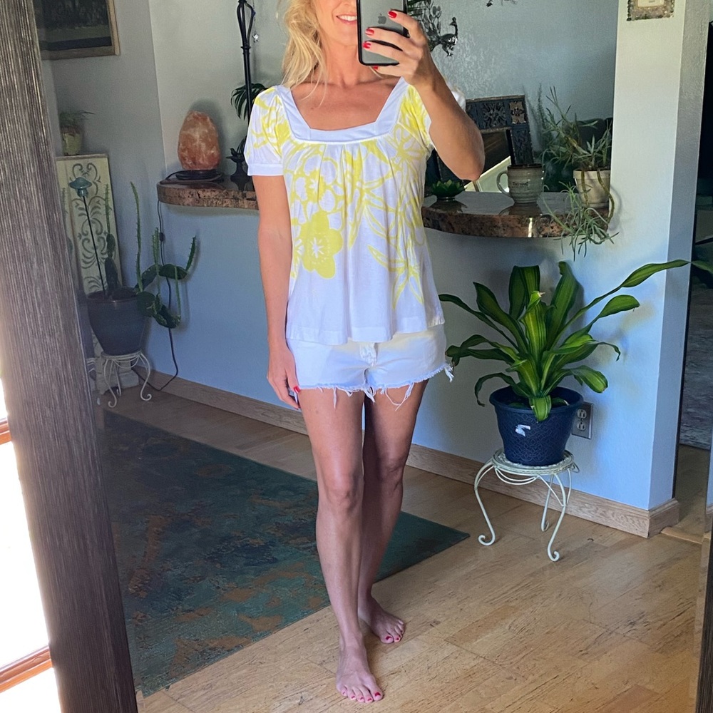 Anthropologie Yellow and White Tee